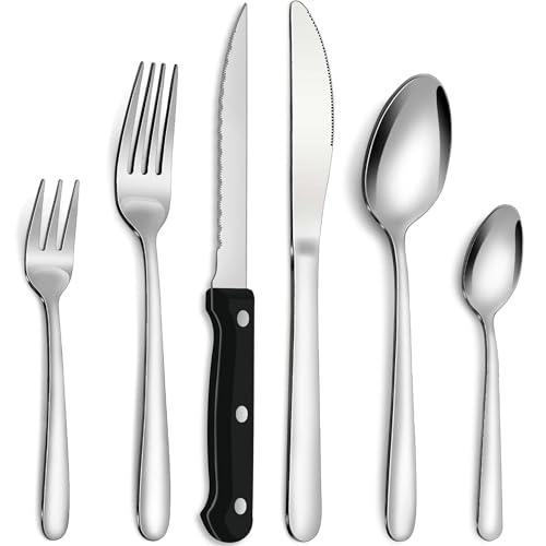 Bestdin Set di posate con coltelli da bistecca, set di posate da 72 pezzi per 12 persone, posate in acciaio inox con coltello forchetta cucchiaio, posate di alta qualità per casa/festa/ristorante