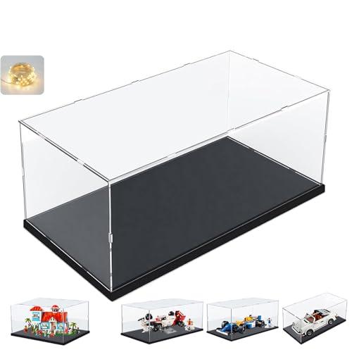 Addensato Teca Plexiglass Acrilico Vetrina Espositiva per Lego 10330 43268 10353 76450 10295 42170 Collezionismo, Vetrinetta Trasparente Scatola con Led Base in Legno-plastica, Interno Nero 40x20x20cm
