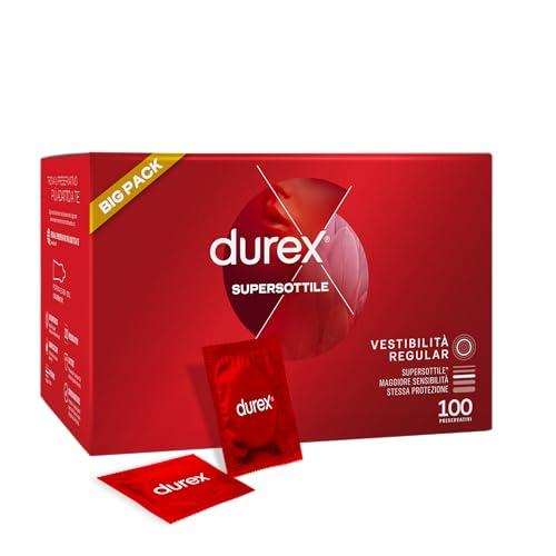 Durex SuperSottile, Preservativi Ultra Sottili, Vestibilità Regular, Formato Convenienza da 100 Profilattici