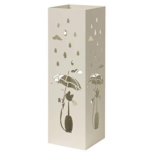 Baroni Home Portaombrelli Design Moderno Porta Ombrelli in Metallo Bianco con Gatto con 2 Gancini e Vaschetta Scolapioggia Rimovibile 15,5X15,5X49 cm