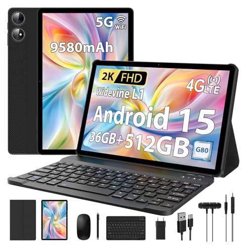PIXGOOD 2025 2K Tablet 11 Pollici con Android 15, 36GB RAM+512GB ROM, 4G SIM LTE+5G WiFi, 2000 * 1200, Octa Core, 13MP+8MP, WidevineL1/9580mAh/BT5.0/OTG/GPS-Tablet in offerta con tastiera (Nero)
