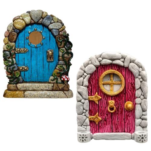 YOFDAL 2 Pezzi Porte Di Legno Delle Fate,Giardino Delle Fate,Ornamenti Da Giardinos In Miniatura Della Porta Dell'Elfo,Scultura Artistica In Miniatura Della Fates,Accessori Decorativi Da Giardino