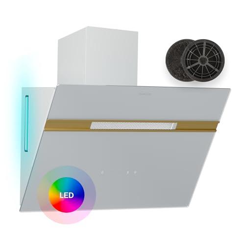 Klarstein Alina - Cappa Aspirante, 60cm, Cappa a Parete, 600 m³/ora, LED 9 Colori, Touch Control, Classe A, Silenziosa 52 dB, Bianco-Oro, Scarico & Ricircolo