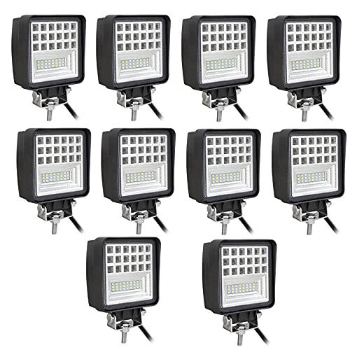 PICAA 10 pezzi 126W 4 Pollici Luce di Lavoro a LED Piazza Flood Spot Faro di Lavoro Fari Lampada Fuoristrada Luci Baccelli per Camion Trattore SUV UTV ATV 12-24V 6000K IP67
