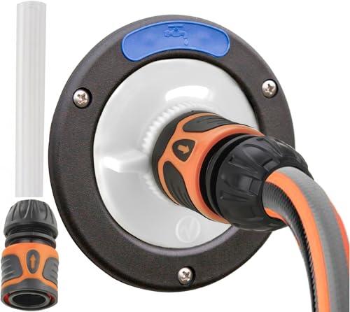 valuents® tappo per serbatoio dell' acqua – 3 perni diametro 78 mm – bianco – per camper con tubo per il bocchettone dell'acqua +Plus: adattatore per tubo dell'acqua