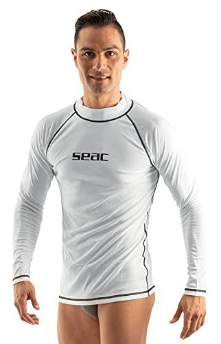 Seac T-Sun Long Man, Maglia protettiva Rash Guard per snorkeling e nuoto anti UV, bianco, M