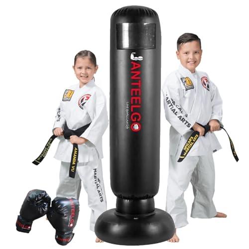 Sacco da Boxe da Terra Bambini con Guantoni da Boxe: JanTeelGO 150cm Sacco da Box Allenamento Boxe - Pungiball Bambin e Ragazze Età 3-12 per Praticare Karate, Taekwond (Sacco da Boxe da Terra-B)