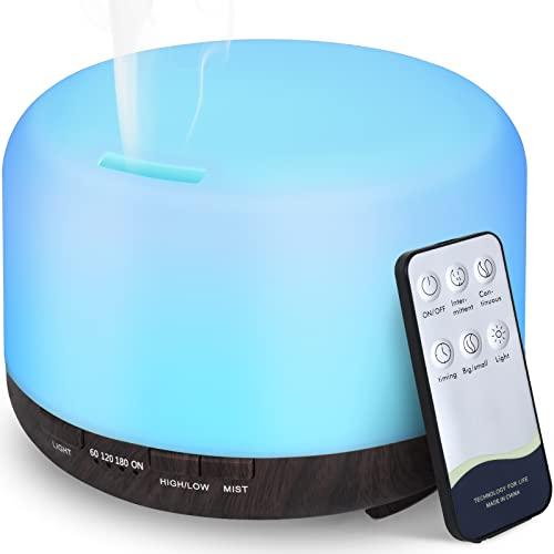 Hianjoo Diffusore di Oli Essenziali 450ml, Diffusore di Aromi Ultrasuoni Umidificatore Diffusore per Aromaterapia Diffusori con 7 LED Colori per SPA,Yoga,Camera da Letto