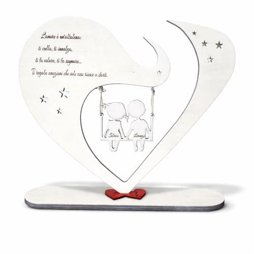 Cuore Innamorati in legno, InciSo, San Valentino, Cuore con altalena