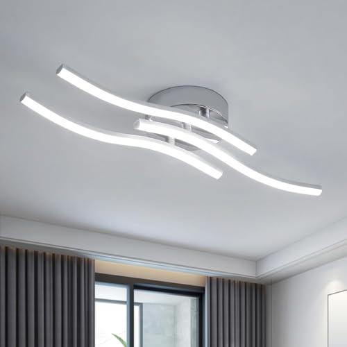 Dorlink Plafoniera LED Soffitto Moderna, Lampadario LED Camera da Letto, 18W 1620LM, 6500K Bianco Freddo Lampadari Cucina, 3 Luci Plafoniera Onde Curve Argento, Lampadario Soggiorno, Ø60CM