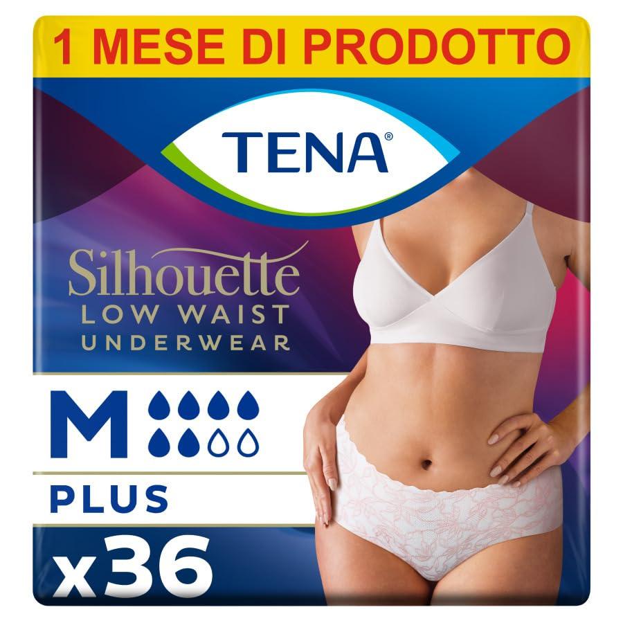 TENA Silhouette - Mutandine a vita bassa, assorbenti, per perdite urinarie, elasticizzate, monouso, per donna, Medium (M), 6 confezioni x 6 pezzi