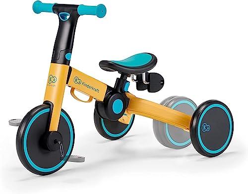 Kinderkraft Triciclo 3in1 4TRIKE, Mini bici, Carrello, Sella regolabile, Pieghevole, da 12 mesi a 5 anni, Giallo