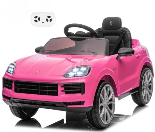 Porsche Cayenne Macchina Elettrica per Bambini 12V con Telecomando Cintura a 3 Punti Fari a Led Bluetooth Auto Elettrica Full Optional (Rosa)