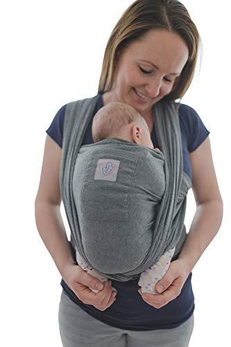 Fascia portabebè con tasca frontale, con borsa per il trasporto e istruzioni (lingua italiana non garantita), lunga fascia elastica per neonati e neonati (grigio)