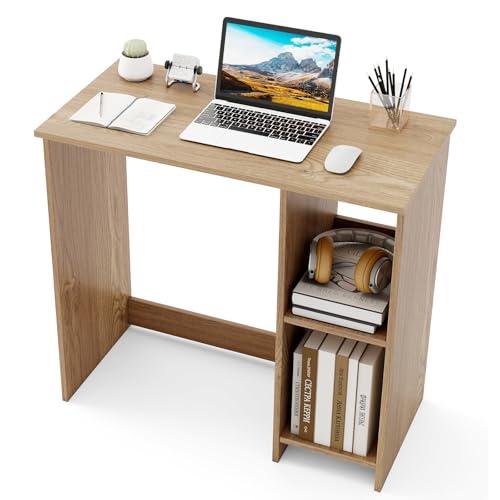 COSTWAY Scrivania per Computer in Legno con 2 Ripiani per Ambienti Piccoli, Scrivania Moderna e Salvaspazio da Casa e Ufficio, 80 x 40 x 74 cm (Naturale)