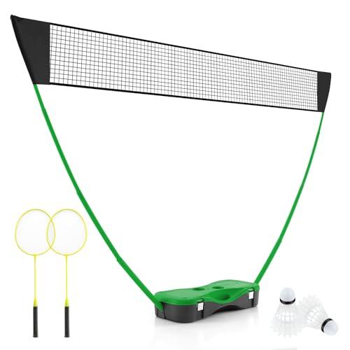 COSTWAY Set di Badminton con Rete, Racchette, 2 Volani e Scatola di Conservazione, Set di Badminton Portatile per 2 Giocatori da Esterno per Bambini, Ragazzi e Adulti (Verde)