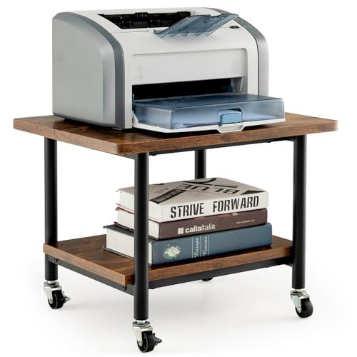 COSTWAY Supporto per Stampante, Carrello Stampante con Ruote Girevoli a 360⁰, Design Rimovibile, Superficie Ampia e Liscia, di Legno e Acciaio, 49 x 40 x 37 cm (Marrone)