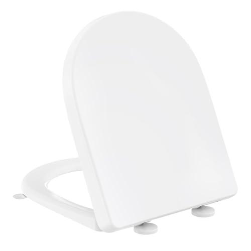 Tavoletta WC Universale D Forma [LUNGO], YEAUPE PRO Sedile WC Con Chiusura Ammortizzata e Funzione di Sgancio Rapido, Bianco, 45 x 36,1 x 5 cm, incluso modello di installazione