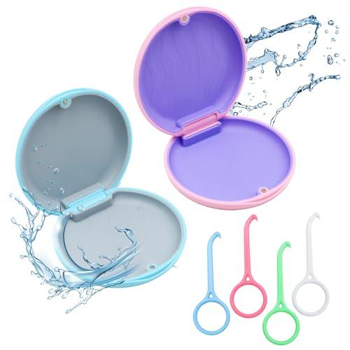 Scettar 2 pezzi Porta Dentiera，Porta Apparecchio Denti,Apparecchi Magnetici Porta Protesi Dentale per Dentiere con 4 Rimuovitori di Apparecchi Ortodontici(rosa + blu)