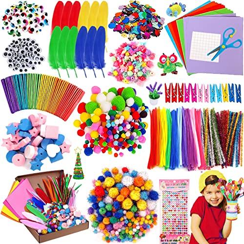 MULEVIP 1500+ Pezzi Lavoretti Creativi per Bambini DIY Art Craft Set, Scovolini  Colorati per Lavoretti,Contiene Occhi Contorti, Bastoncini di Legno Colorati,  Piume, Paillettes, Pompon Lampeggianti