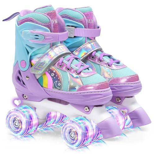 OLYSPM Pattini a rotelle bambina Regolabili Pattini a 4 Ruote,patini bambini 4 ruote luminosi per ragazze e ragazzi(Viola)