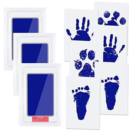 Vicloon Set Impronta Mani e Orma, 9PCS Impronte Neonato Cuscinetto del Timbro Senza Tocco e Carte, Impronte Bimbi Non Tossici, Regalo di Famiglia Keepsake per Neonati 0 a 6 Mesi, gatto e Cane, Blu