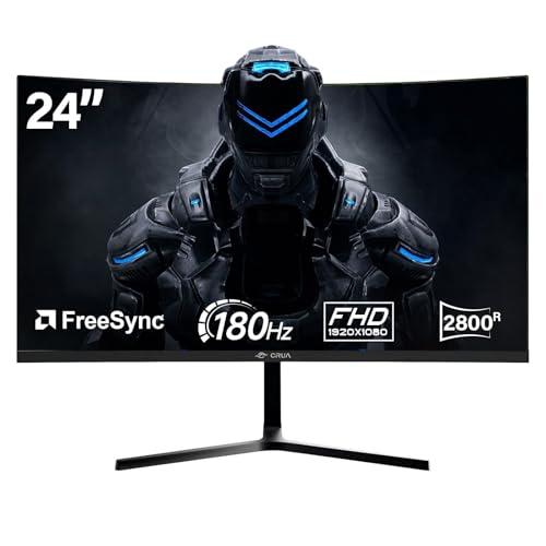 CRUA Monitor Curvo Gaming 24 Pollici, FHD 1080P, 180Hz 1ms MPRT, FreeSync, HDMI 2.1 & DP 1.4, Schermo LED VA 1650R, con Cavo DP, Monitor PC per PS5/Xbox/PC