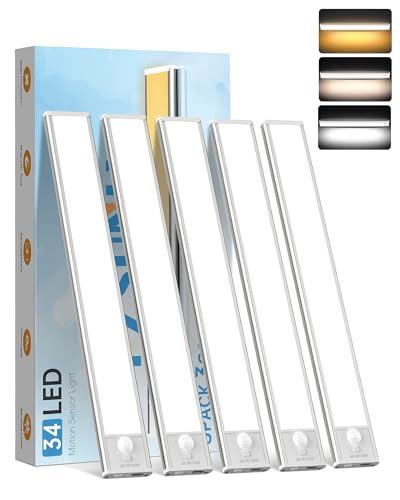 PZSUNLY Led Sottopensile Cucina - 5 Pezzi Luce LED Sottopensile 20cm, 3 Temperature di Colore, Luci per Armadio con Sensore di Movimento Dimmabile, Luci Led Senza Filo per Corridoio,Cucina