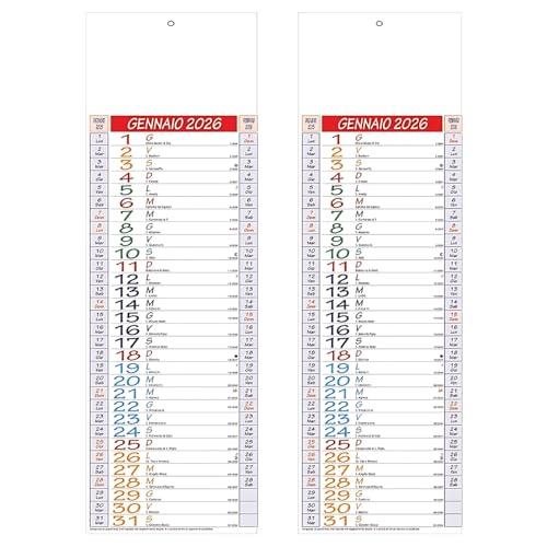 2 Calendario 2026 olandese da Parete Muro Silhouette 14x47 cm Trimestrale 12 fogli mensile Carta patinata Con Camponote Carta usomano (multicolore)