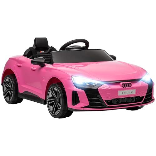 HOMCOM AUDI RS Macchina Elettrica per Bambini 3-5 Anni 12V Doppio Motori, Auto Elettrica per Bambini 3-5km/h con Cintura di Sicurezza, Telecomando, Sospensioni, Musica, Luci LED e Clacson, Rosa