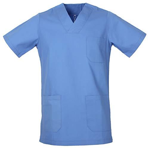 MISEMIYA - Abbigliamento Lavoro Unisex Collo Picco Maniche Corte Uniforme Clinica Ospedale Pulizia Veterinario IGIENE OSPITALITÁ - Ref.817 - Small, Cielo Blu