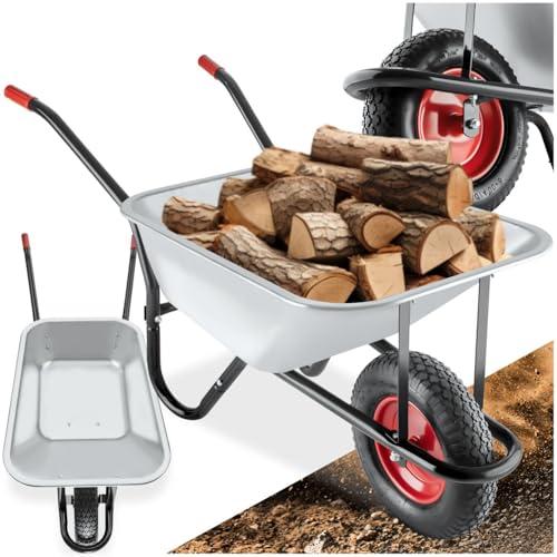 tectake 403408 Carriola da Giardino per Calcestruzzo, Vasca Zincata, Pneumatico, Manici Antiscivolo, Acciaio, Attrezzature per il Trasporto di Materiali, Fai da te