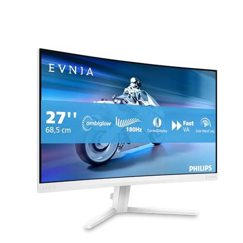 PHILIPS Evnia 27M2C5201L - Monitor gaming curvo FHD da 27 pollici, 180 Hz, 1 ms GtG, FreeSync Prem. (1920x1080, 2x HDMI 2.0, 1x DP 1.4) bianco