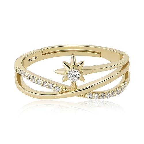 Meissa Anello Donna Argento 925 Stella Anello Abbraccio Anello Regolabile Donna con Zirconia cubica Delicato Anello Infinito Compleanno Anniversario Regali di Gioielli per Moglie