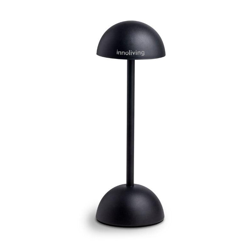 Innoliving lampada LED INN-293 ricaricabile, da tavolo, senza fili touch e dimmerabile, per interni ed esterni, luce naturale 3500K, luca fredda 6500K e calda 2700K, bianca e nera (Nero)