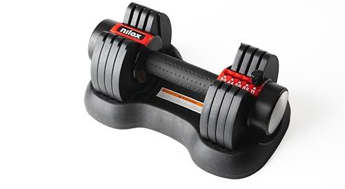 Nilox Manubrio Regolabile, Manubri Palestra Regolabili per Allenamento Personalizzato, Pesi da 2,2 a 11 kg, Set Pesi Palestra Casa
