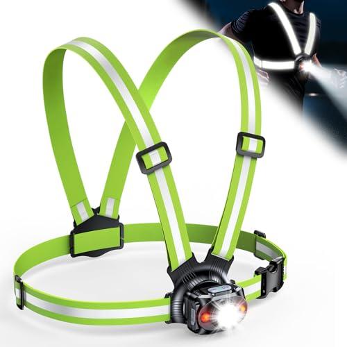 ISEYOU Luce Running, Luce per Corsa Notturna 500 Lumen & USB Ricaricabile, 6 Modalità di Luci, 45° Regolabile, IPX4 Impermeabile con Cinghie Doppie Riflettenti per Jogging, Escursionismo, Campeggio