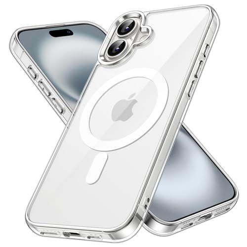 JETech Cover Magnetica per iPhone 16 6,1 Pollici Compatibile con MagSafe, Antiurto Cellulare Paraurti Custodia, Anti-Graffio Retro Trasparente (Trasparente)