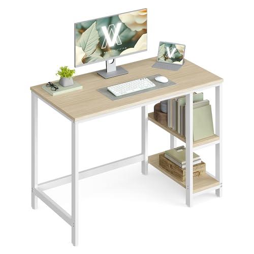 VASAGLE Scrivania per Computer, Scrittoio, 100 x 50 x 76 cm, Moderno, Tavolo da Lavoro, per Ufficio Camera da Letto Soggiorno, Beige Naturale e Bianco Perla LWD046L01