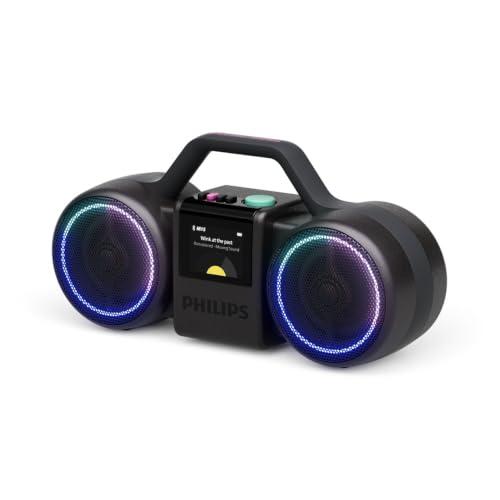PHILIPS The Roller Wireless Speaker TAMS60B - 120W max, Bluetooth 6.0, impermeabile IP67, batteria 24h, suono stereo, design retrò, Auracast, USB-C, luci LED - Nero