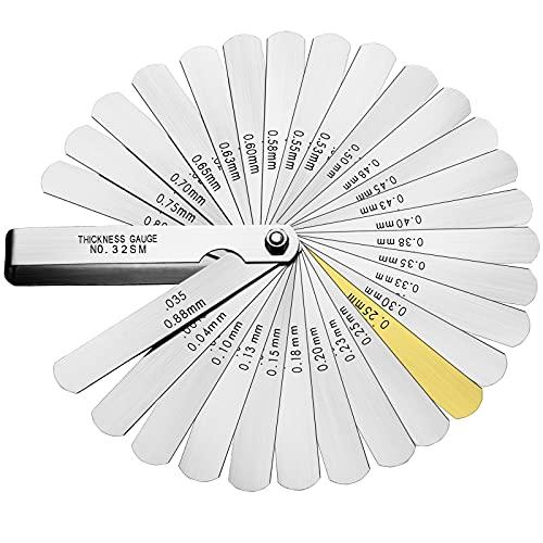 Spurtar Spessimetro a Lamelle Valvole di Precisione 32 Lame di Spessimetro in Gap Strumento di Misura Unità Metrico e Imperiale 0.04-0.88mm per chitarra, candela, misura del pistone