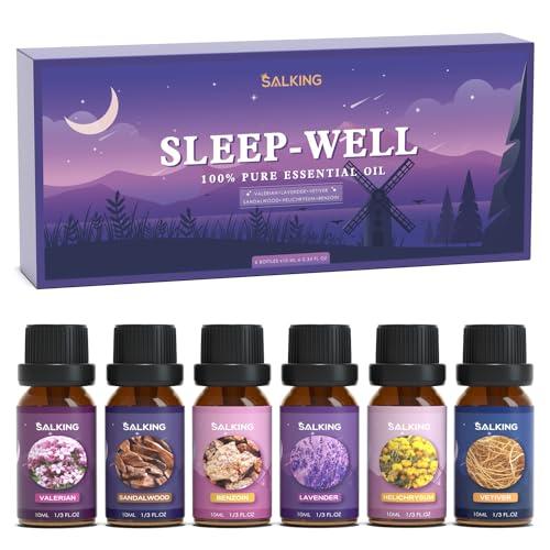 SALKING Oli Essenziali Dormire bene per Diffusori 6x10ml, Set di Olio Essenziale Puri per Aromaterapia e Massaggi - Vetiver, benzoino, valeriana, elicriso, lavanda, legno di sandal