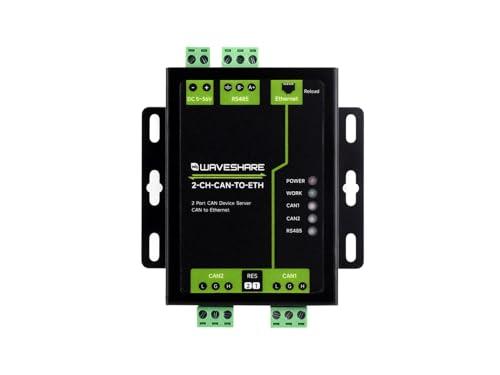 Waveshare Industrial Grade 2-Ch CAN To Ethernet Server, 2-Ch CAN + RS485 + Ethernet Port, Supports CAN Repeater/CAN To RS485, Dual SOCKET, Aluminium Alloy Case, Wall-Mount Support