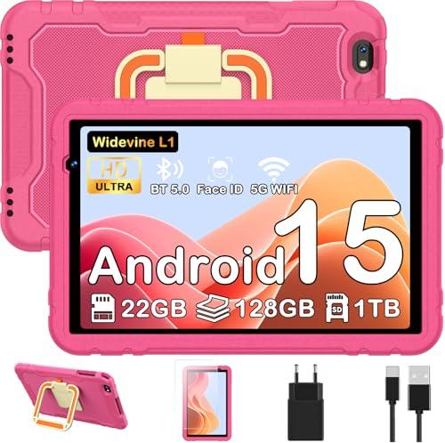 JUEDUR Android 15 Tablet, 10 pollici Tablet, 22GB RAM+128GB ROM, Controllo Parentale, 8000 mAh, Octa-Core, 5MP+8MP con 5G Wifi6, Custodia protettiva EVA antiurto + Staffa girevole a 360°(Rosso)