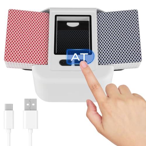 HOTUT Mescolatore Carte da Gioco Elettrico per 1-2 Mazzi, Mischia Carte Automatico, USB Ricaricabile, Modalità Auto e Manuale, Basso Rumore, per Uno, Poker, Blackjack, Skip-Bo, Phase 10, Texas Hold'em