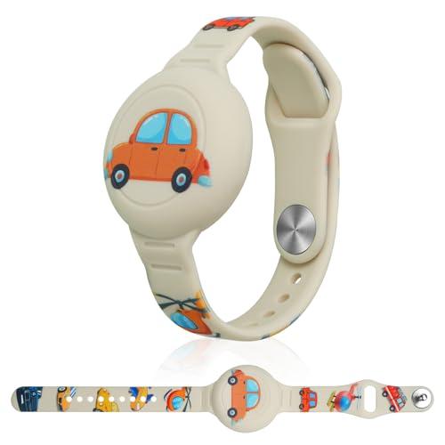 AXFEE Bracciale in Morbido Silicone per Bambini, Compatibile con Apple Airtag, Protettiva GPS Bambini Anti-Perso, Localizzatore di Monitoraggio Regolabile(Macchina Bianca)