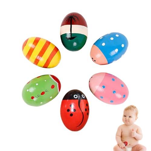 Uova Shaker,6 Pezzi Egg Maracas,Ovetti Musicali,Musical Egg Shaker,Ovetti Maracas Sonori,Maracas a Forma di Uovo in Legno,Uova di Pasqua per Bambini,per Educazione Precoce All'asilo,Stile Casuale