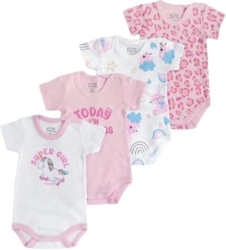 Chicco, Body Neonato e Neonata, Set di 4 Body con Maniche Corte in 100% Cotone, Unisex Bambino e Bambina 0-24 Mesi, Designed in Italy