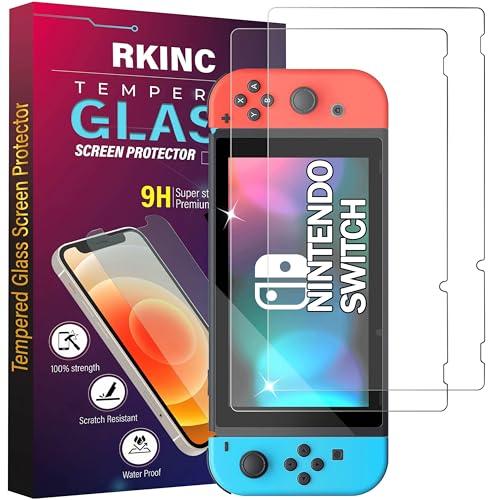 RKINC Vetro Temperato [2 Pezzi] per Nintendo Switch, Pellicola salvaschermo, Durezza 9H 0,33 mm [garanzia a vita] [antigraffio][antifrantumazione][senza bolle]