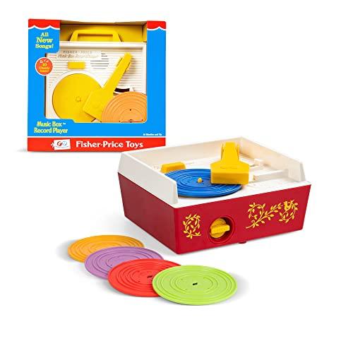 Fisher Price Classici 1697 Music Box Record Player, Giocattolo musicale per bambini, Giocattolo educativo interattivo con 10 canzoni, Giocattolo per l'apprendimento, Giocattolo retrò, 18+ mesi